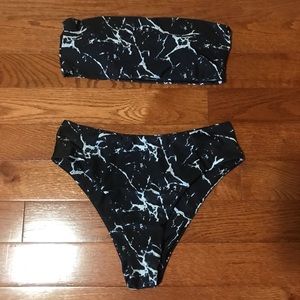 NEVER WORN Black Marble Bandeau Bikini Top